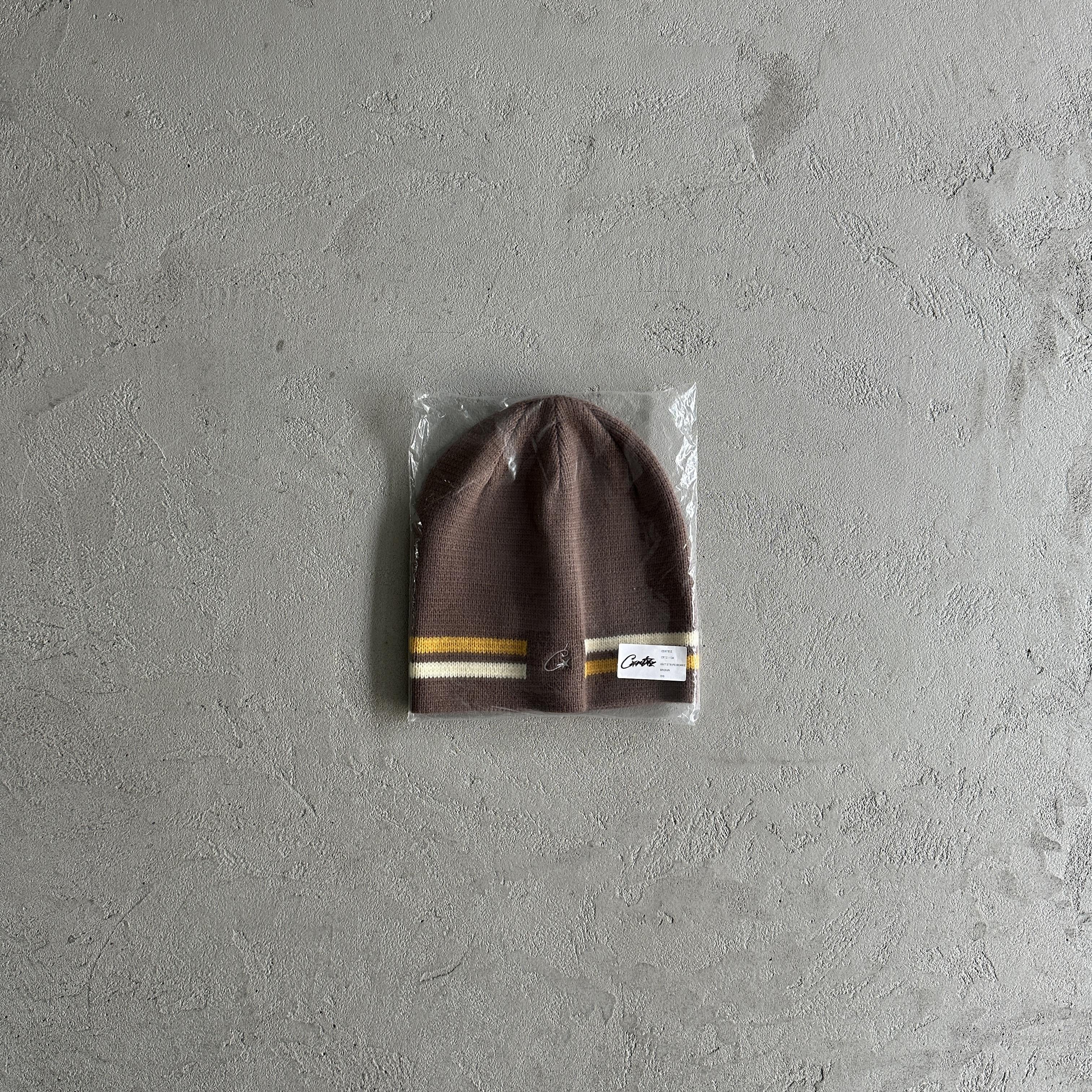 Corteiz Knit Stripe Beanie -Brown
